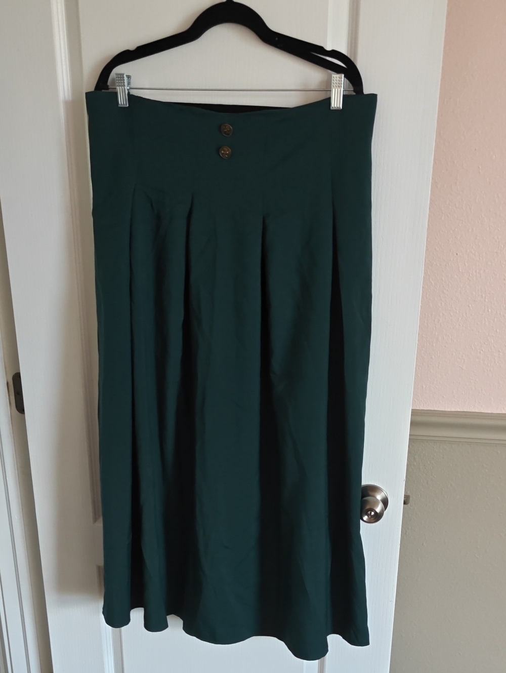 SHEIN Dark Teal High-Waist Pleated Maxi Skirt with Button Detail